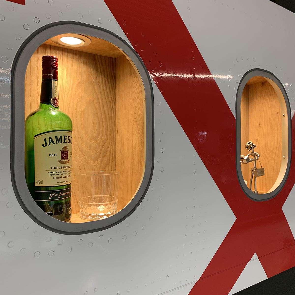 Detail of wall bar made of former Iberia Express Airbus A320 EC-LUC window section.