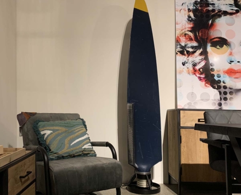 Antonov 24 propeller prepared for display in use as a decorative item in a living room.